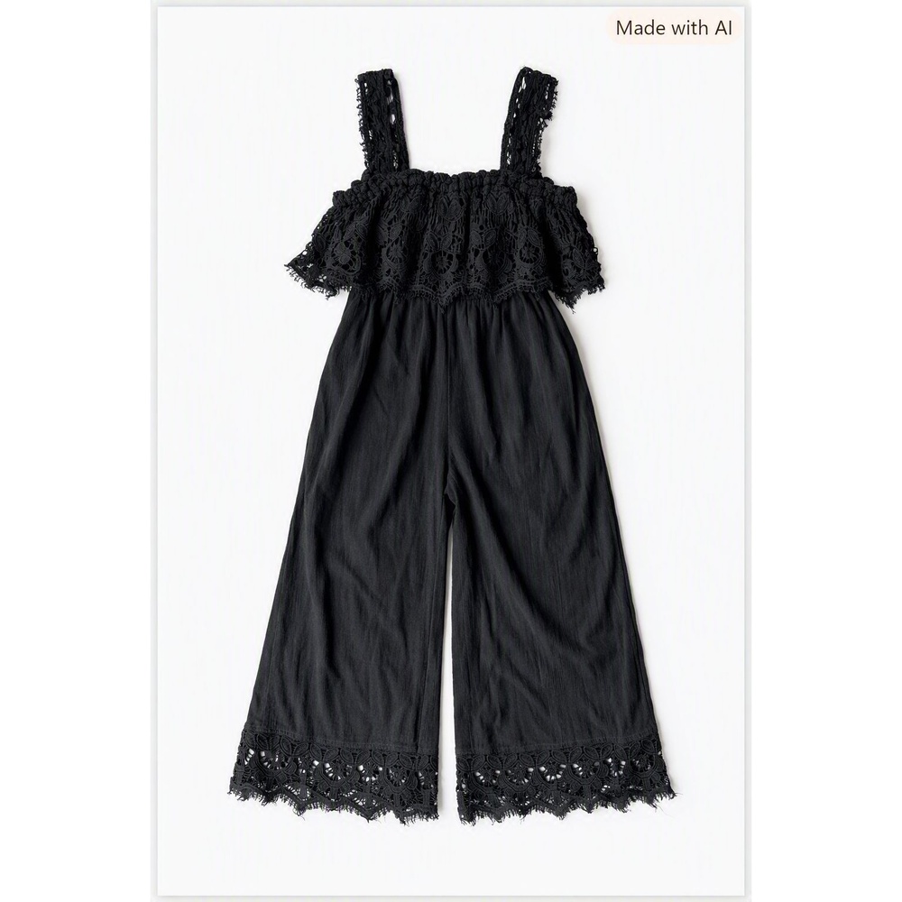 Free People Jumpsuit Women's S Black EUC Lace trim, wide leg